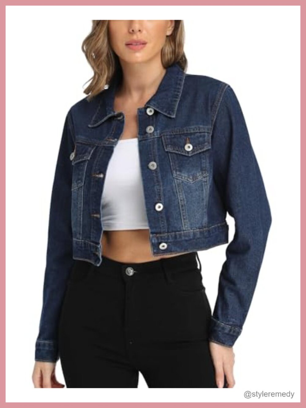 Womens Cropped Denim Jacket 100% Cotton Button Up with Pockets 2026